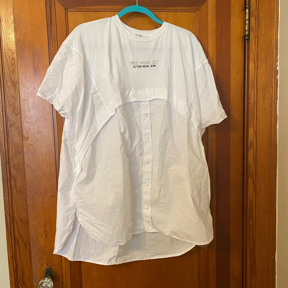 Zara White Cotton Long Shirt